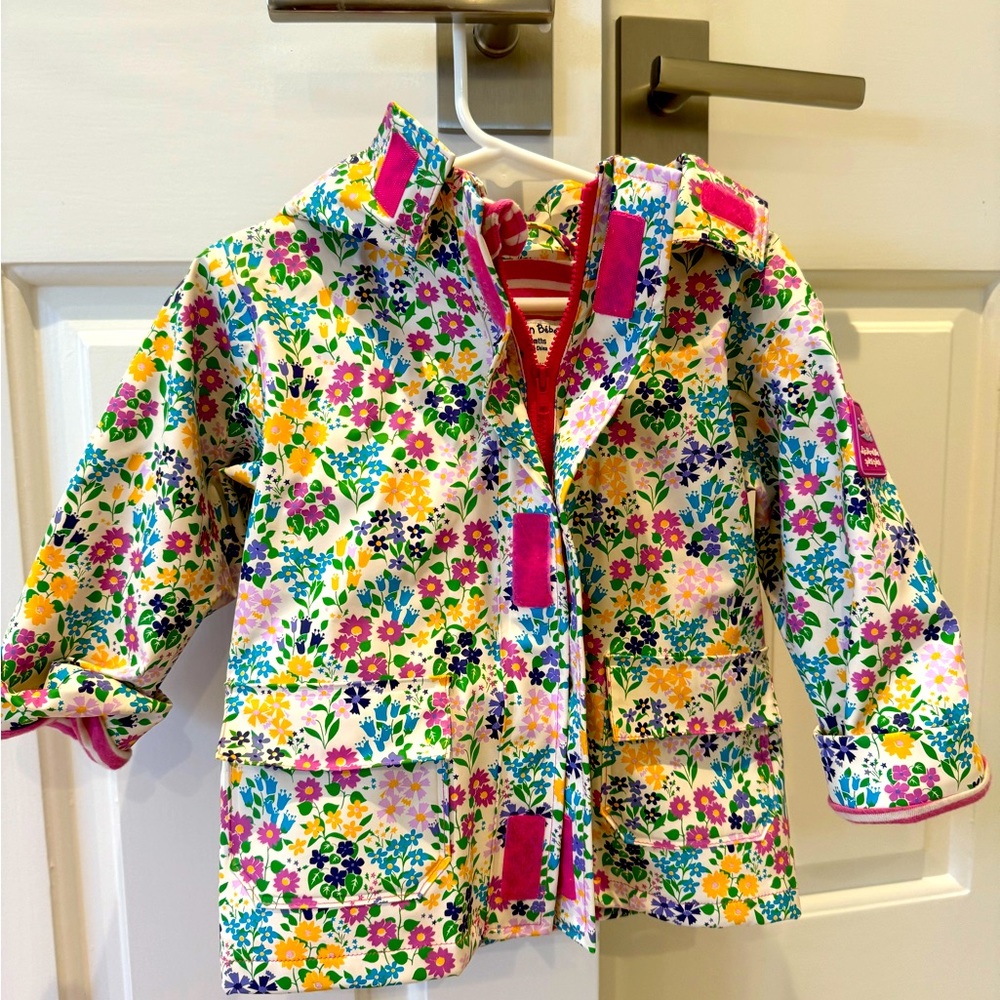 JoJo Maman Bebe waterproof lined floral raincoat